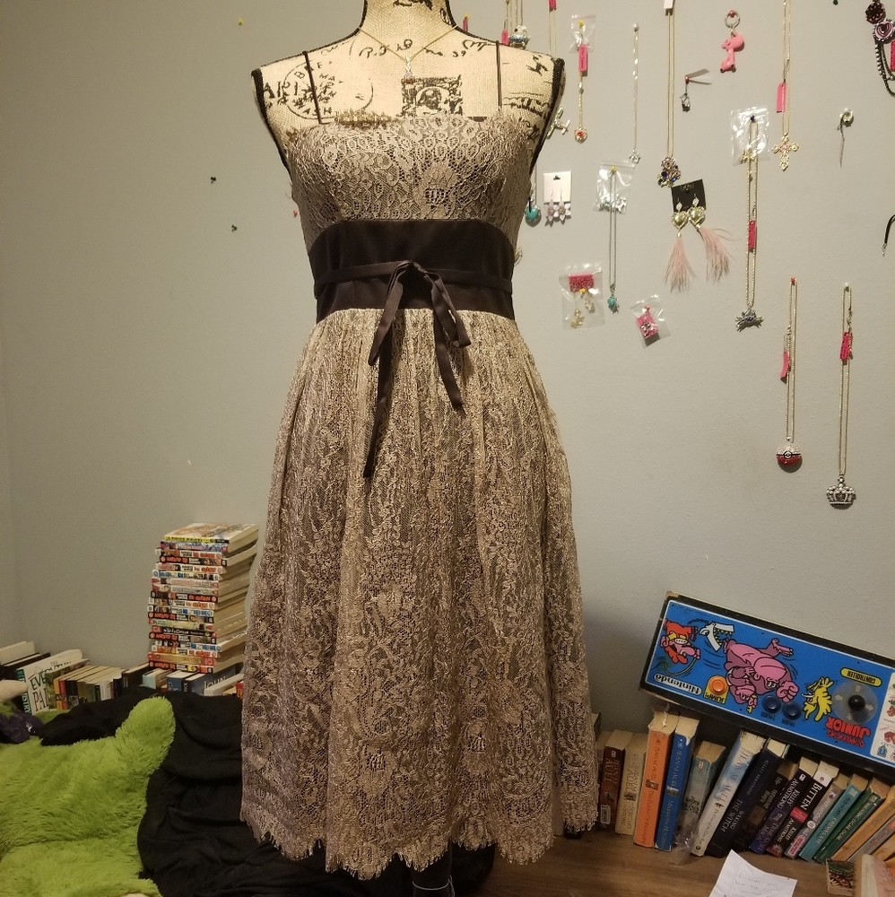 Laundry by Shelli segal tan lace frill dress